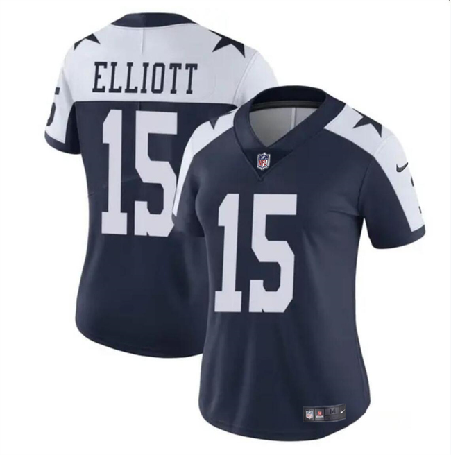 Women's Dallas Cowboys #15 Ezekiel Elliott Navy/White Vapor Thanksgiving Limited Football Stitched Jersey(Run Small)